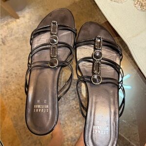 Stuart Weitzman Black Strappy Slide Sandals